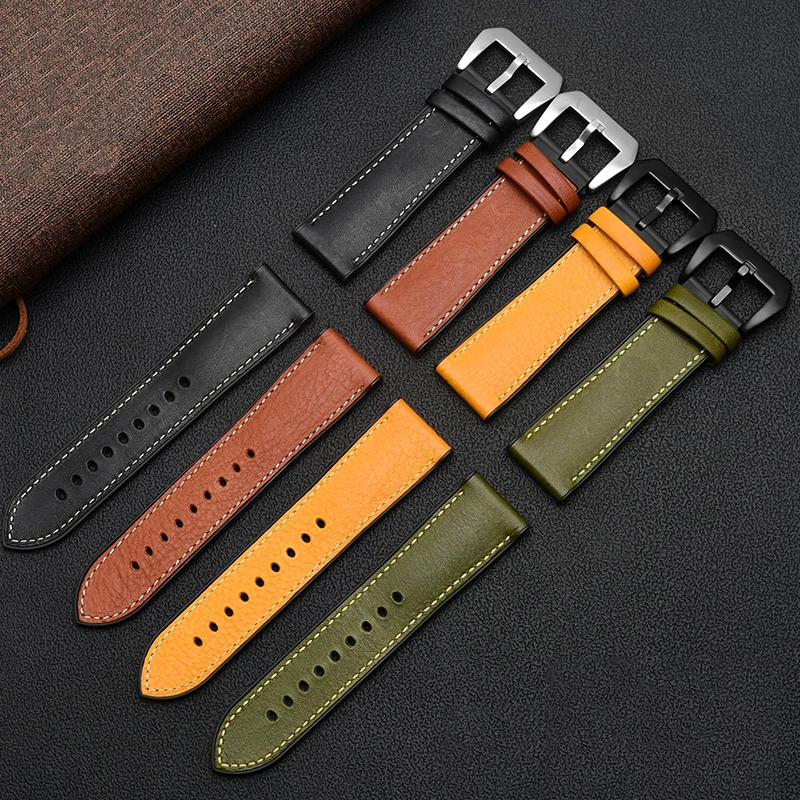 PAM441 Leather WatchBand For Panerai Mido Tissot Leather Strap Bottom Silicone Waterproof Men Accessories 18 19 20 21 22 23 24mm