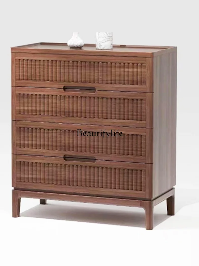 

Black Walnut Five-Drawer Wooden Chest of Drawers New Chinese Solid Wood Light Luxury Living Room Storage Bedroom Locker