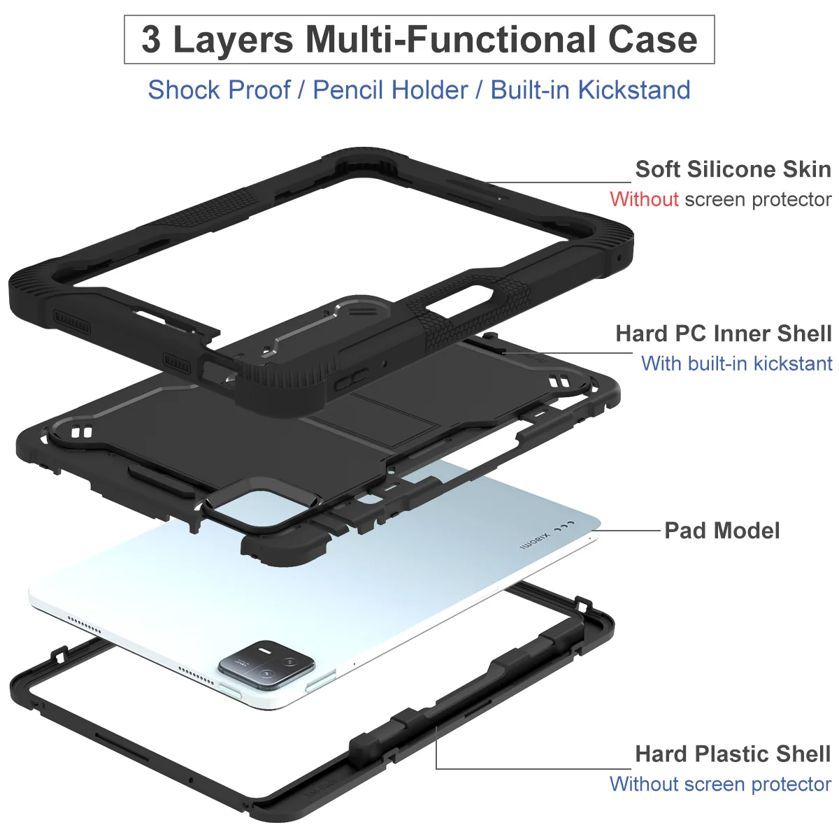Capa Protetora com Suporte para Lápis Capa para pc e Silicone Capas Kickstand à Prova de Choque Xiaomi Pad Pad Pro 11 Camadas - Imagem 5