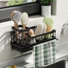 1pc Kitchen Sink Sponge Drain Rack Sponge Towel Brush Cleaner Storage Wall mouted style Countertop style Black 1