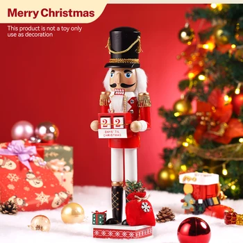 40CM Christmas Nutcracker Soldier Walnut Weapon Calendar Decorative Item Wooden Handicraft Home Office Festival Decoration