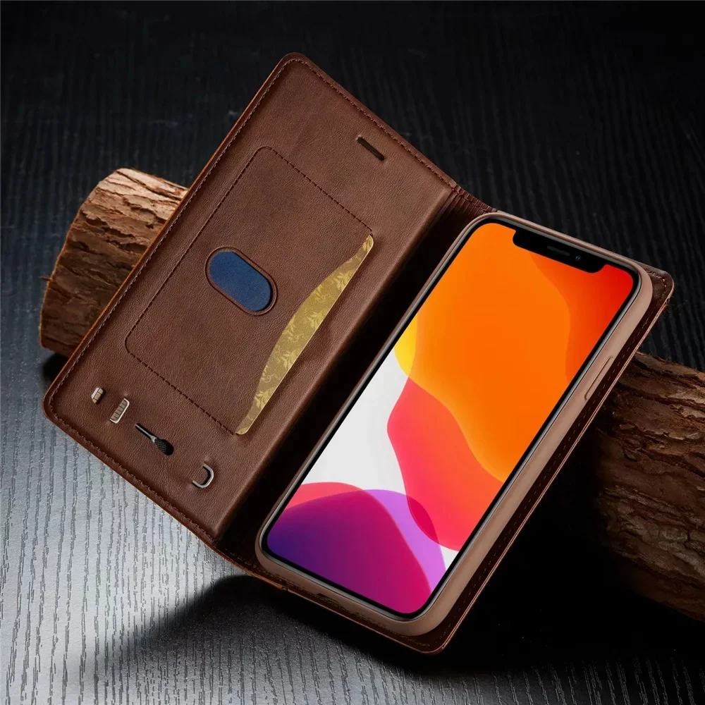 Leather Flip Cover For iPhone 15 14 13 12 11 Pro Max Mini XS Max X XR 8 7 6s 6 Plus SE Case Magnetic Sim Card Slots