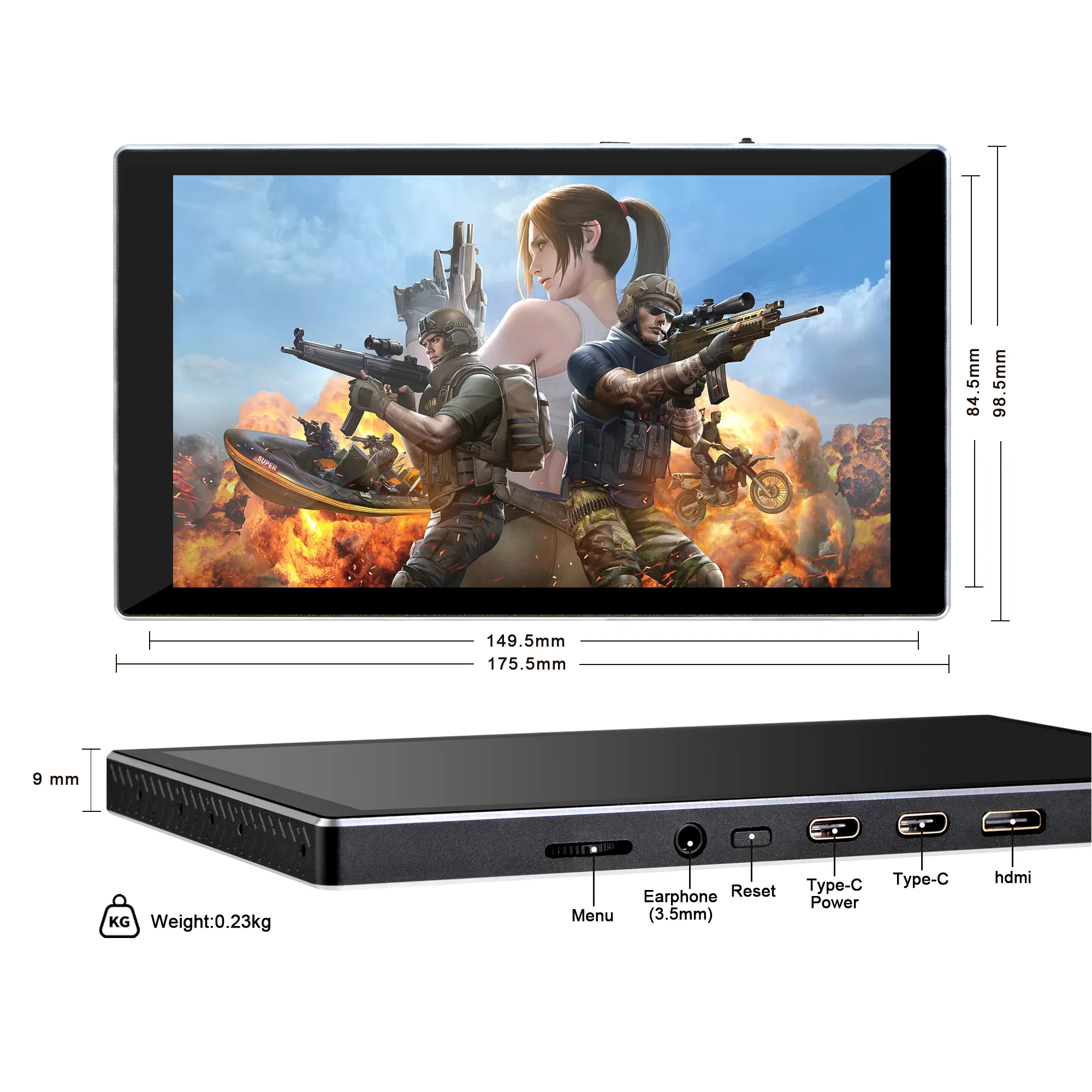 Wisecoco 7 インチ 1920x1080 FHD ポータブル モニター タッチ IPS