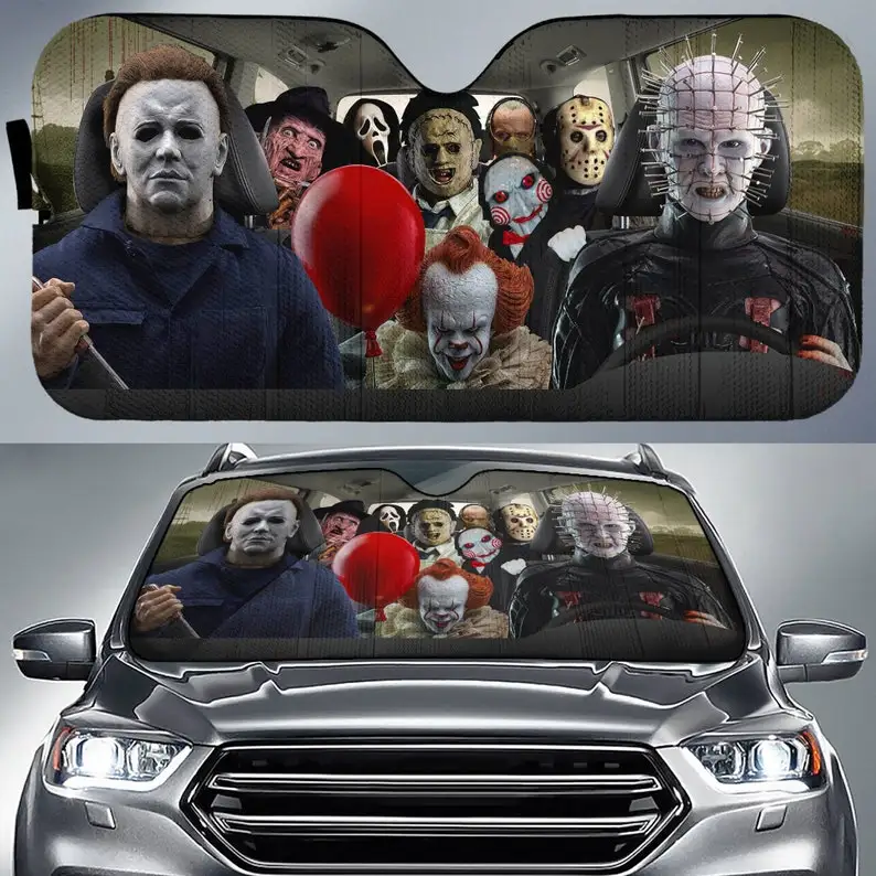 

Horror Movie Car SunShade Jason Voorhees , Freddy Krueger, Pennywise Car SunShade Horror Movie Characters