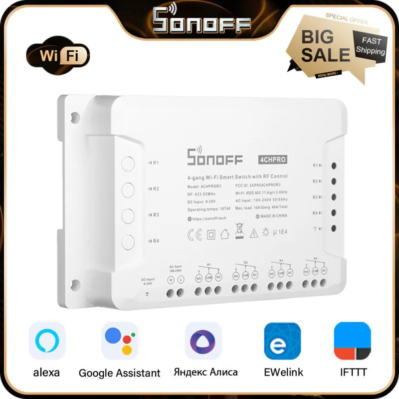 SONOFF-4CH-R3-4CH-PRO-R3-Wifi-Smart-Switch-Module-4-Gang-433MHZ-DIY ...