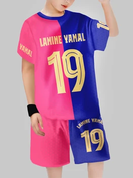 2025 Summer New Kids Jersey Set 3D Maglia a righe rosse e blu Pantaloncini traspiranti Allenamento Sport all'aria aperta Essentials 1