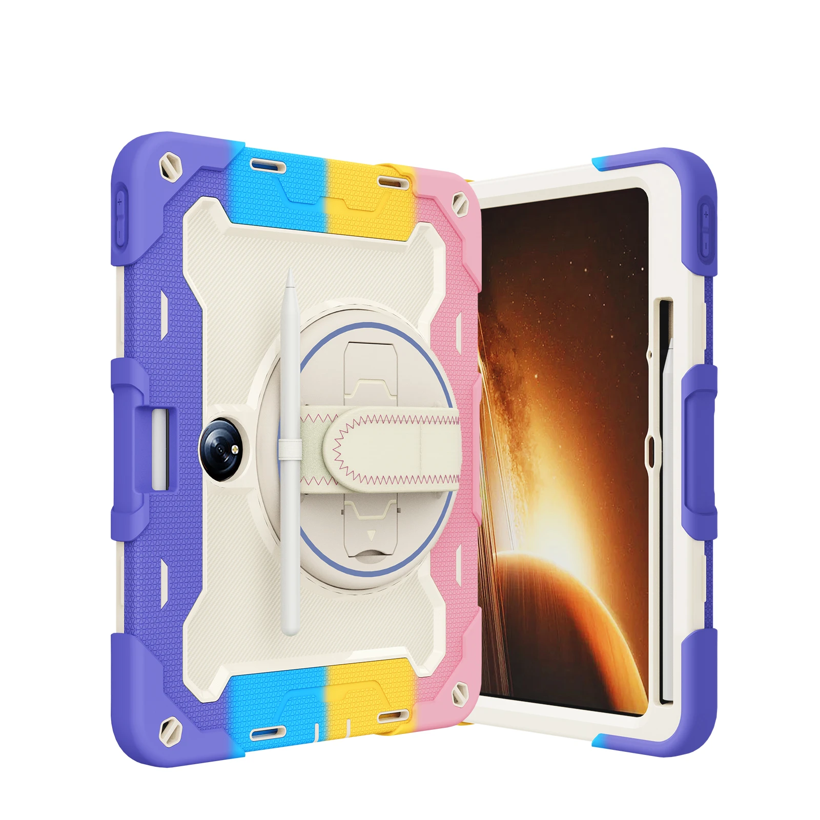 360 Rotatable Armor Case - Heavy Duty Rugged Cover with Multi-Angle Stand & Hand Strap, Shockproof