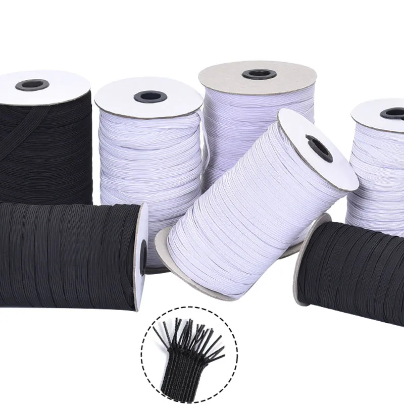 10M 3-50mm High-Quality Flat Elastic Bands Black White Nylon Rubber Waist Band Trim For Applique Sewing Garment DIY Accessories