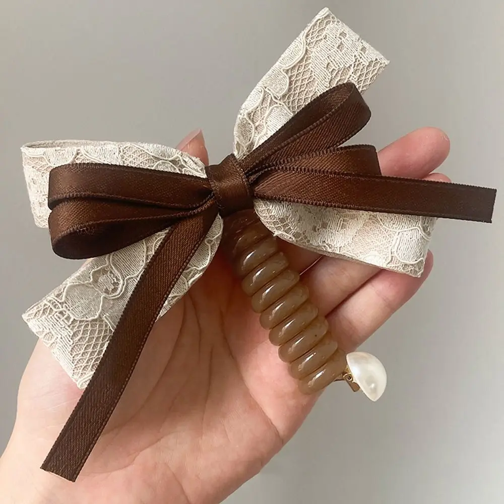

Ribbon Telephone Line Hair Rope Creative Plastic Straight Bowknot Hair Ring Elastic Mesh Flower Bow Ponytail Holder Wedding