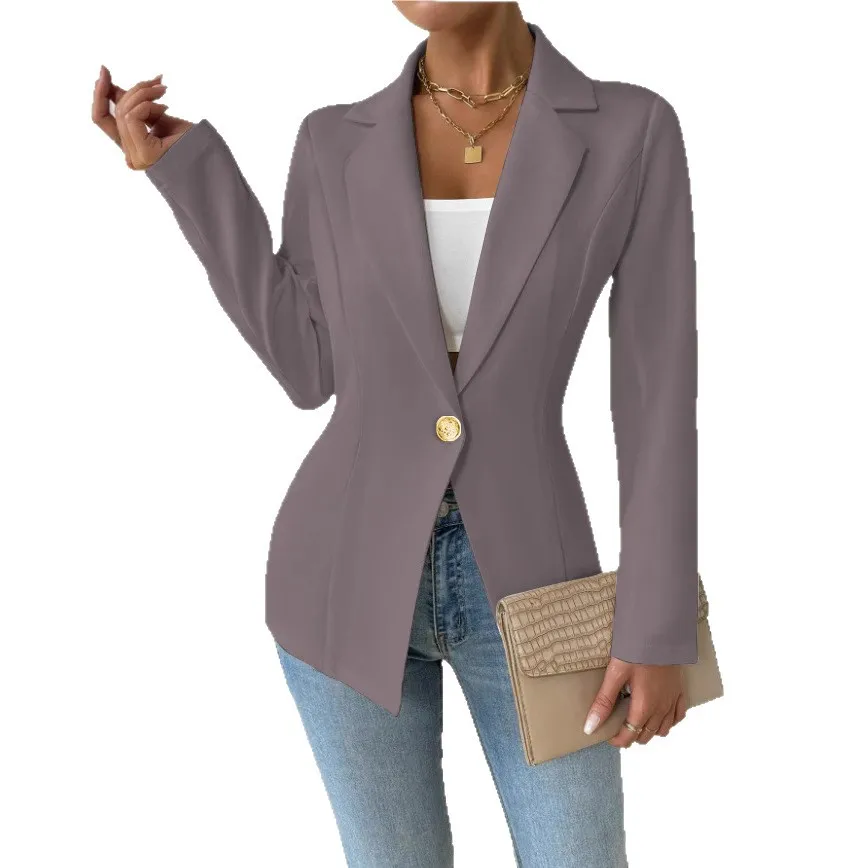 Women Slim Fit Solid Blazer for Spring Summer Business Workwear