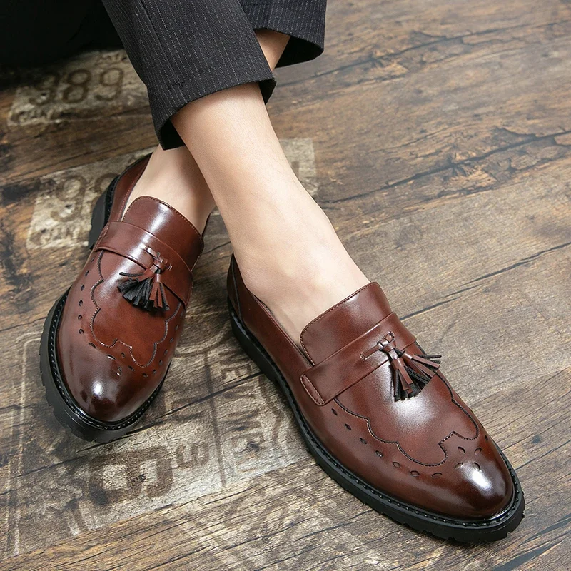 

Tassel Loafers Men Leather Formal Shoes Luxury Men's Casual Man Shose Dress Italian Slippers For Business Moccasins Breathable