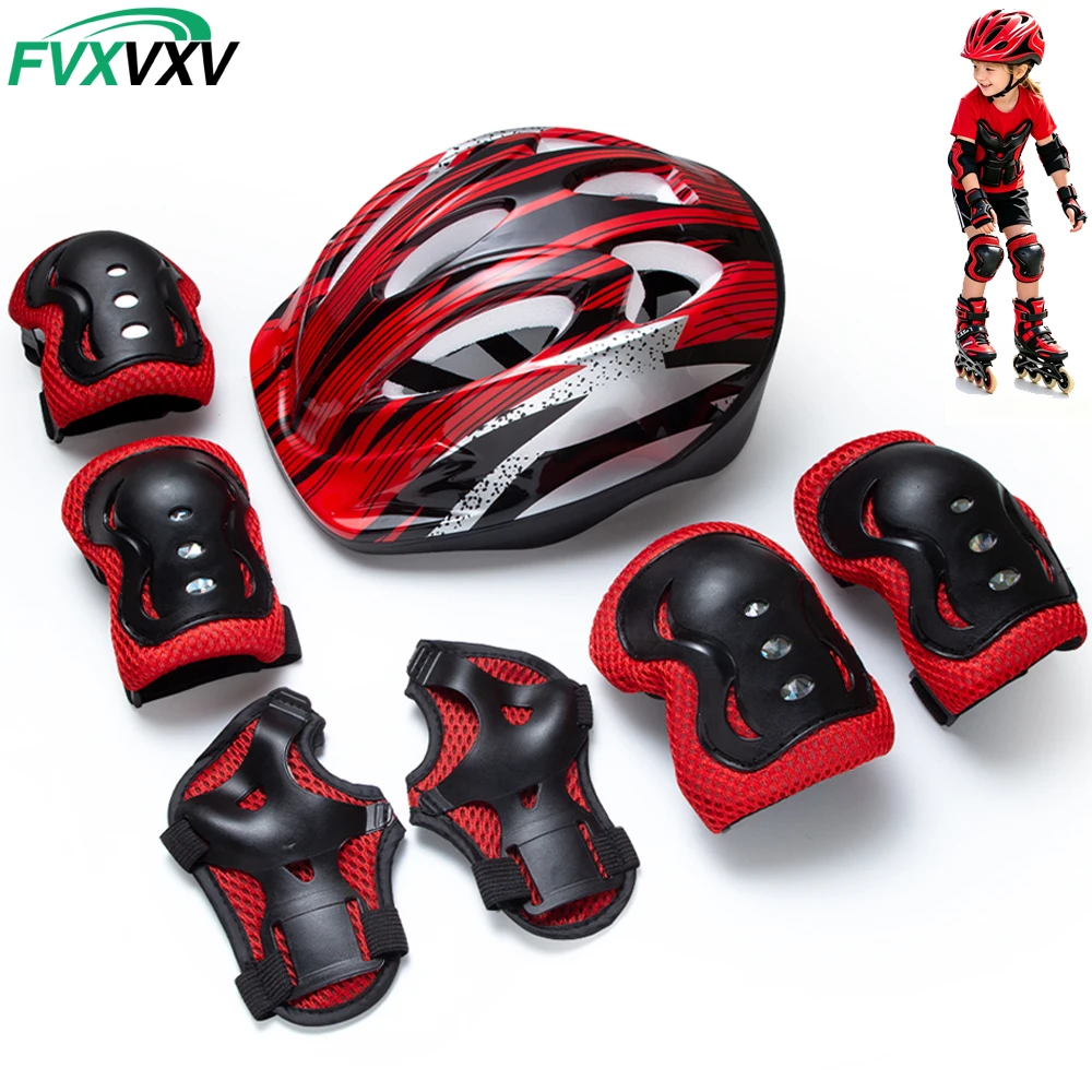 7Pcs Kids Protective Gear Set – Adjustable Helmet & Knee/Elbow/Wrist Pads for Skateboard Cycling Hoverboard Scooter Rollerbladin