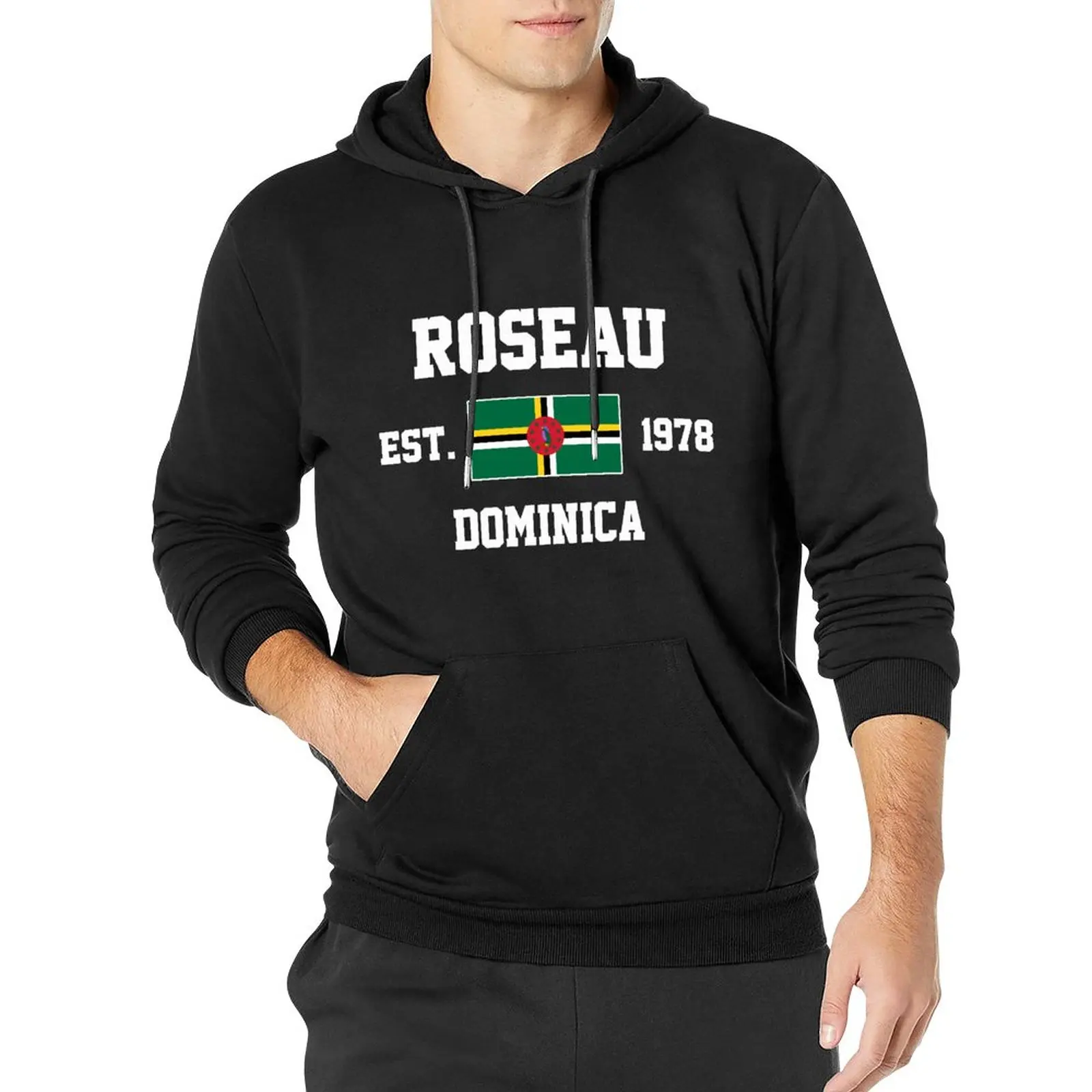 

Men Women Hoodies Dominica EST.1978 Roseau Capital Hoodie Pullover Hooded Hip Hop Sweatshirt Cotton Unisex