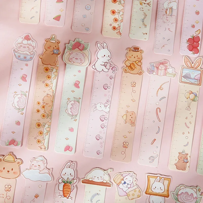 30pcs/box Paper Bookmarks Kawaii Ruler Measuring Scale Book Page Holder Korean Stationery Students Reading Tools Message Card