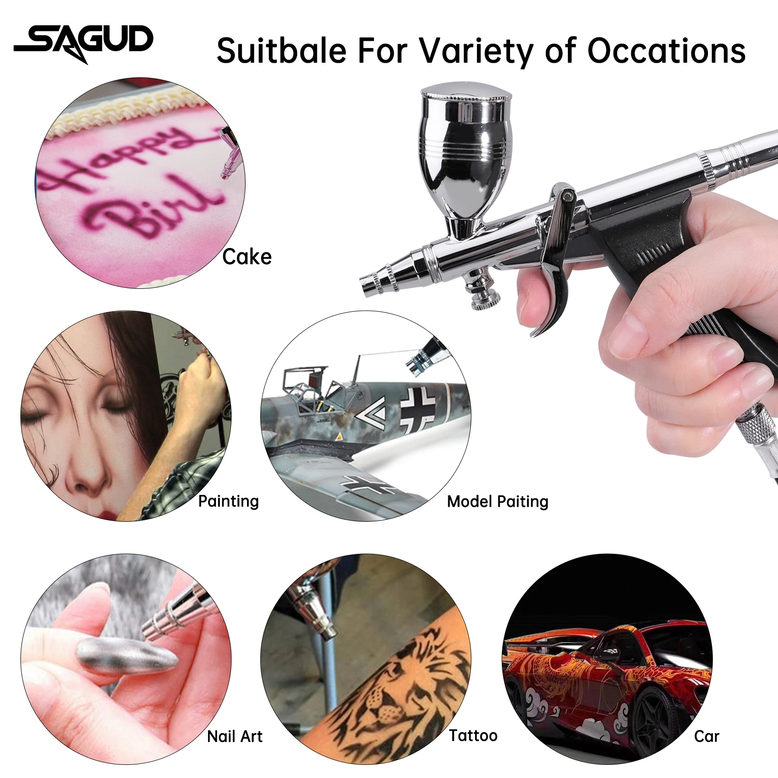 Set Aerografo Professionali 3 Ugelli 0,3-0,5-0,8 Mm - Doppia Azione Alimentazione A Gravità Per Trucco, Nail Art E Modellismo