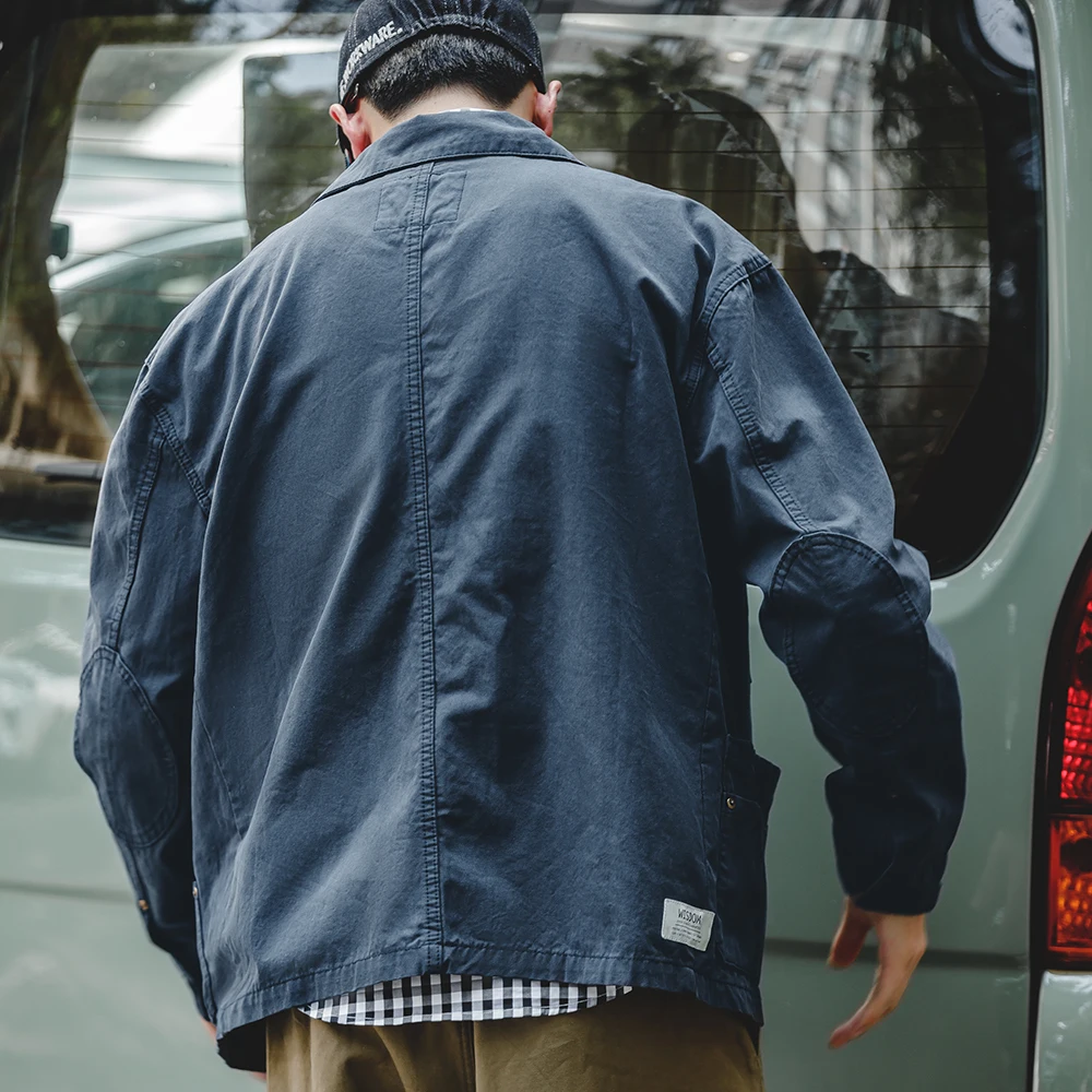 Maden Navy Vintage Jacket Men Turn-down Collar Hunting Tops Multi-Pocket Coat Men's Spring and Autumn Workwear Jacket 5