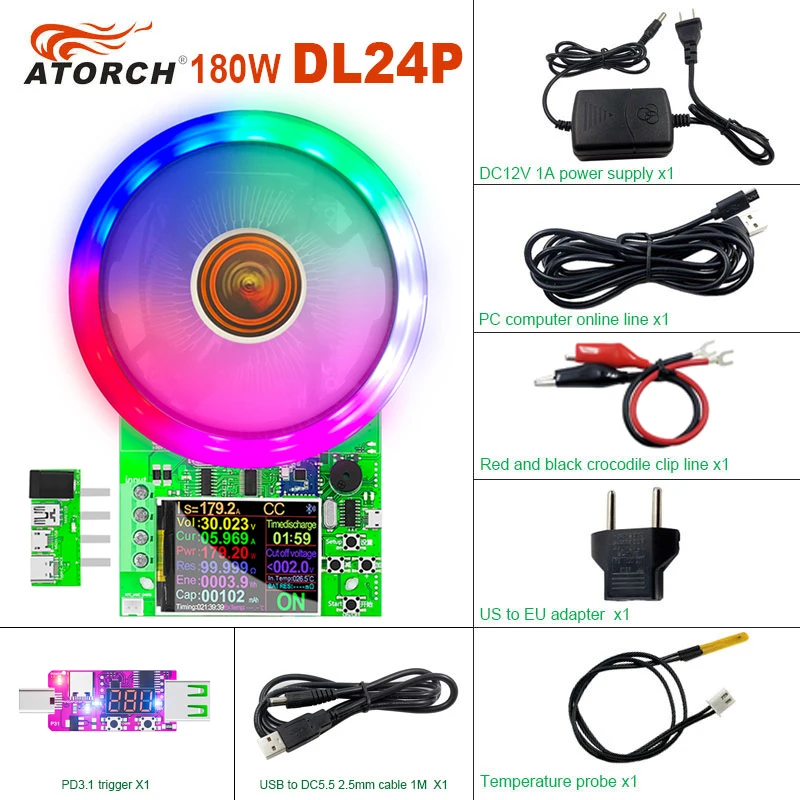 180W DC tester APP electronic load lithium battery capacity monitor discharge charge power meter supply checker + PD/QC Trigger 2