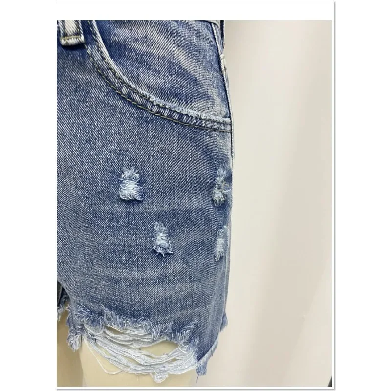 Summer New Blue Denim Shorts Sexy Short Jeans Women Streetwear High-waisted Broken Holes Raw Edge Hot Pants Tide Women Clothing