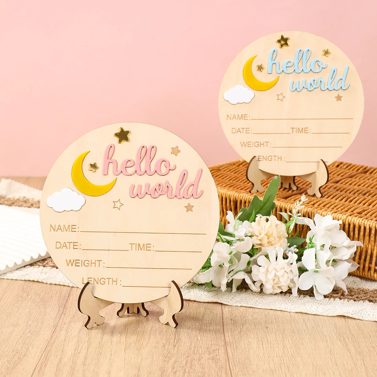 thumbnail image 2 of Baby Name Sign Baby Announcement Sign, Hello World Newborn Sign, Wooden For Nursery, Birth Announcement Sign For Hospital, Welcome Baby Arrival Sign Announcement Board For Photo Prop Baby Shower Name Sign For 2 of 10