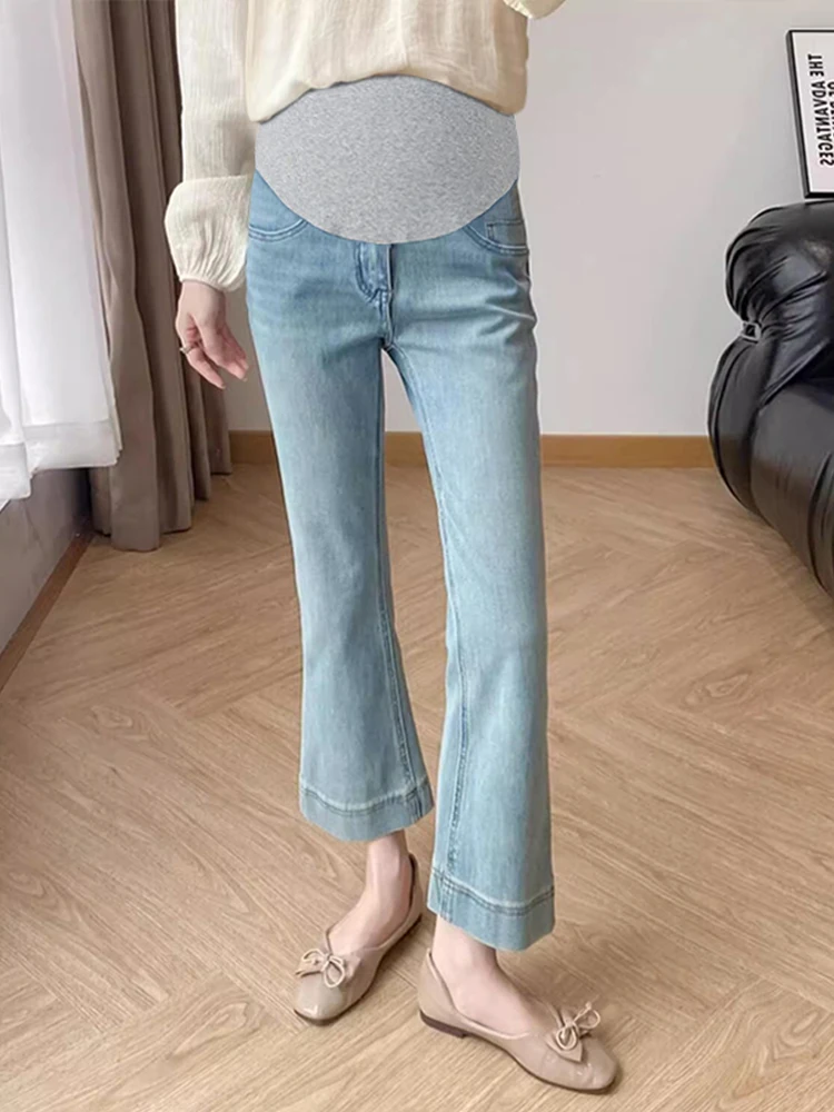 하이웨이스트 루즈핏 임부용 청바지 스트레이트 레그 9부 기장 슈퍼핏 데님 원단 여름 시즌 풀스테이지