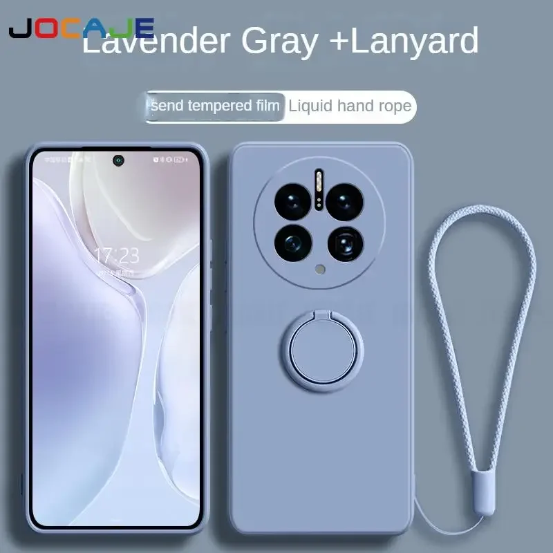 Liquid Silicone Ring Stand Phone Case with Lanyard Holder - Protective Cover