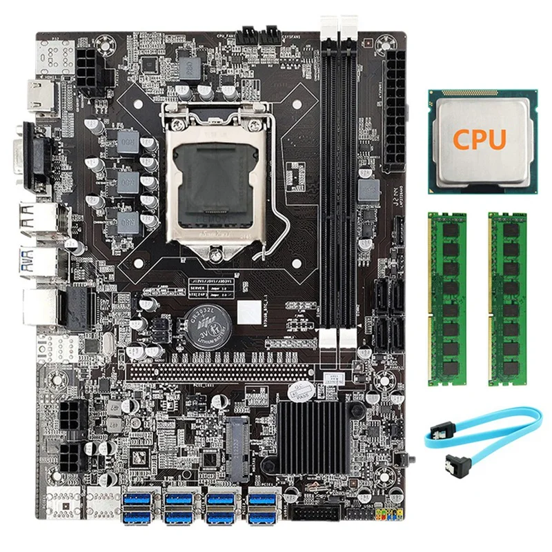 the motherboard B75 BTC Mining Motherboard+Random CPU+2XDDR3 4GB 1600Mhz RAM+ATA Cable LGA1155 8XPCIE To USB B75 ETH Miner Motherboard gaming pc motherboard