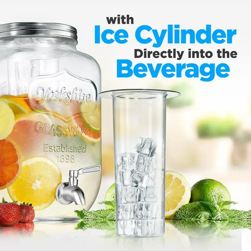 Glass Drink Dispenser with Spigot, Ice Infuser, & Fruit Infuser