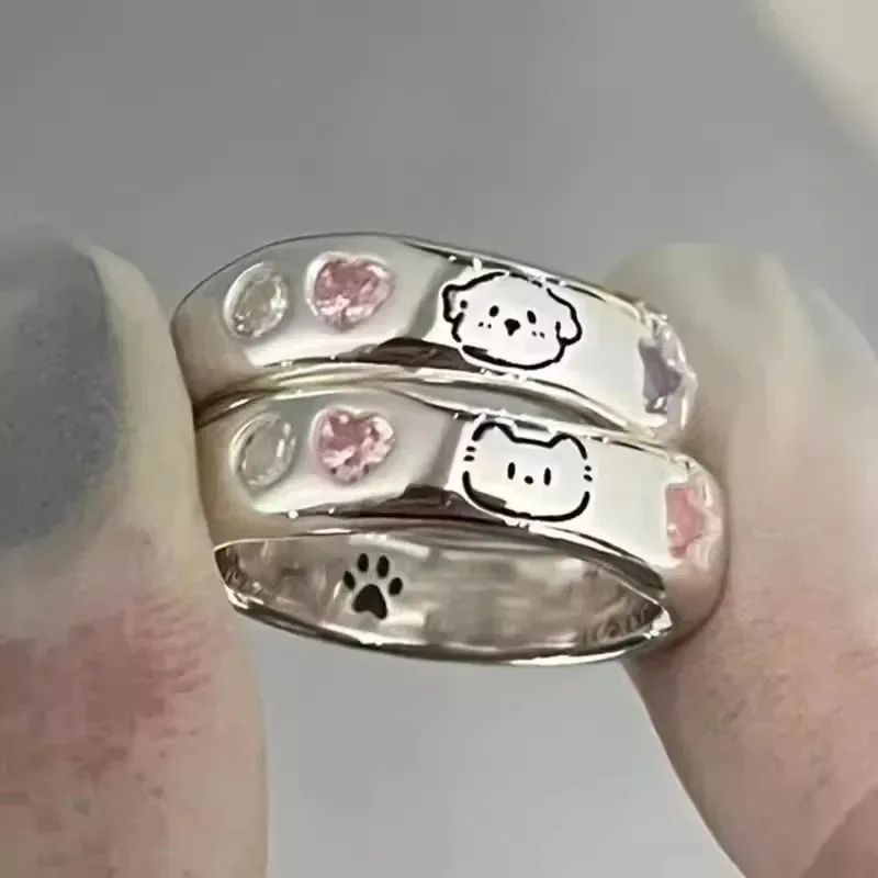 Cute Cat Dog Couple Ring for Women Men Romantic Statement Lover Rings Valentine's Day Party Jewelry Best Friend Gifts