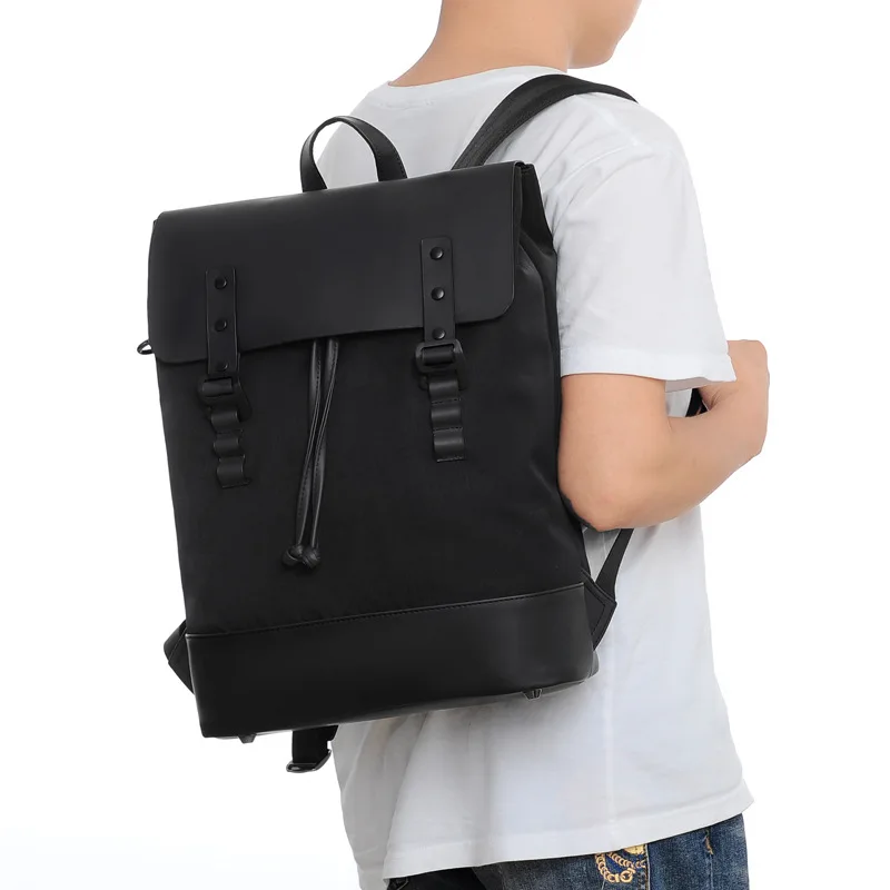 Black Men's Fashion Backpack Large Capacity Waterproof Backpack Pu