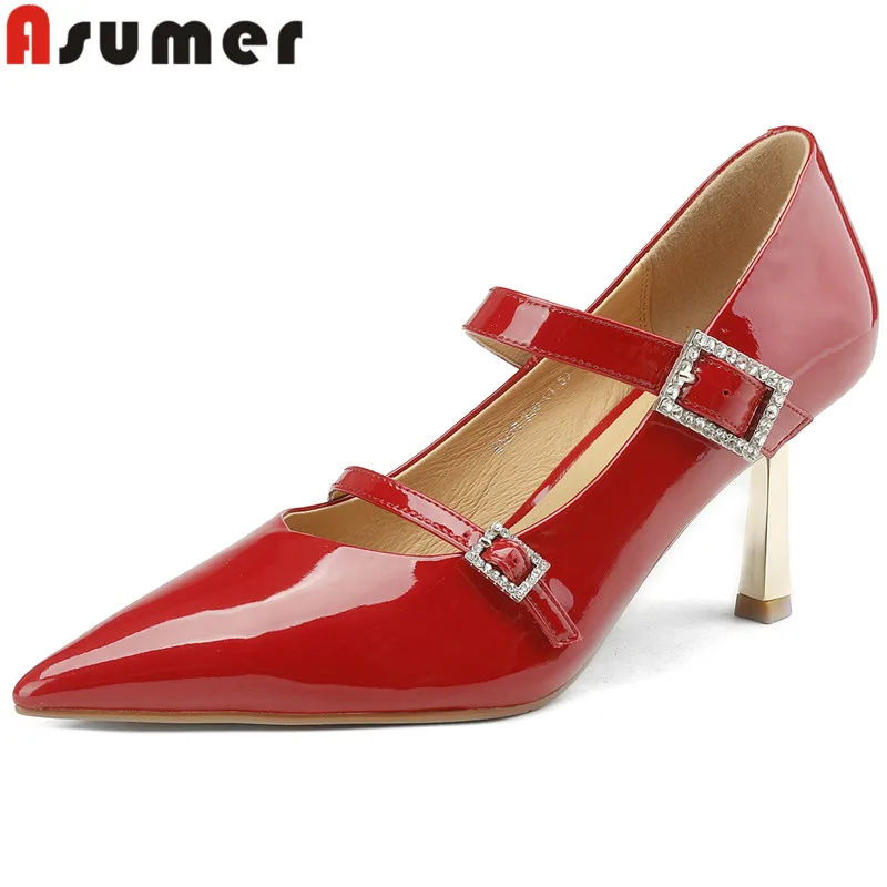 

ASUMER 2024 New Pointed Toe Sheepskin Shoes Woman Buckle Thin High Heels Dress Pumps Elegant Ladies Mary Janes Single Shoes