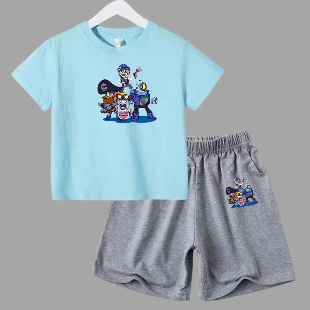 thumbnail image 1 of Conjunto de 2 piezas de camiseta y pantalones cortos informales para niños y adolescentes, de algodón, de manga corta, para verano, 1 of 5