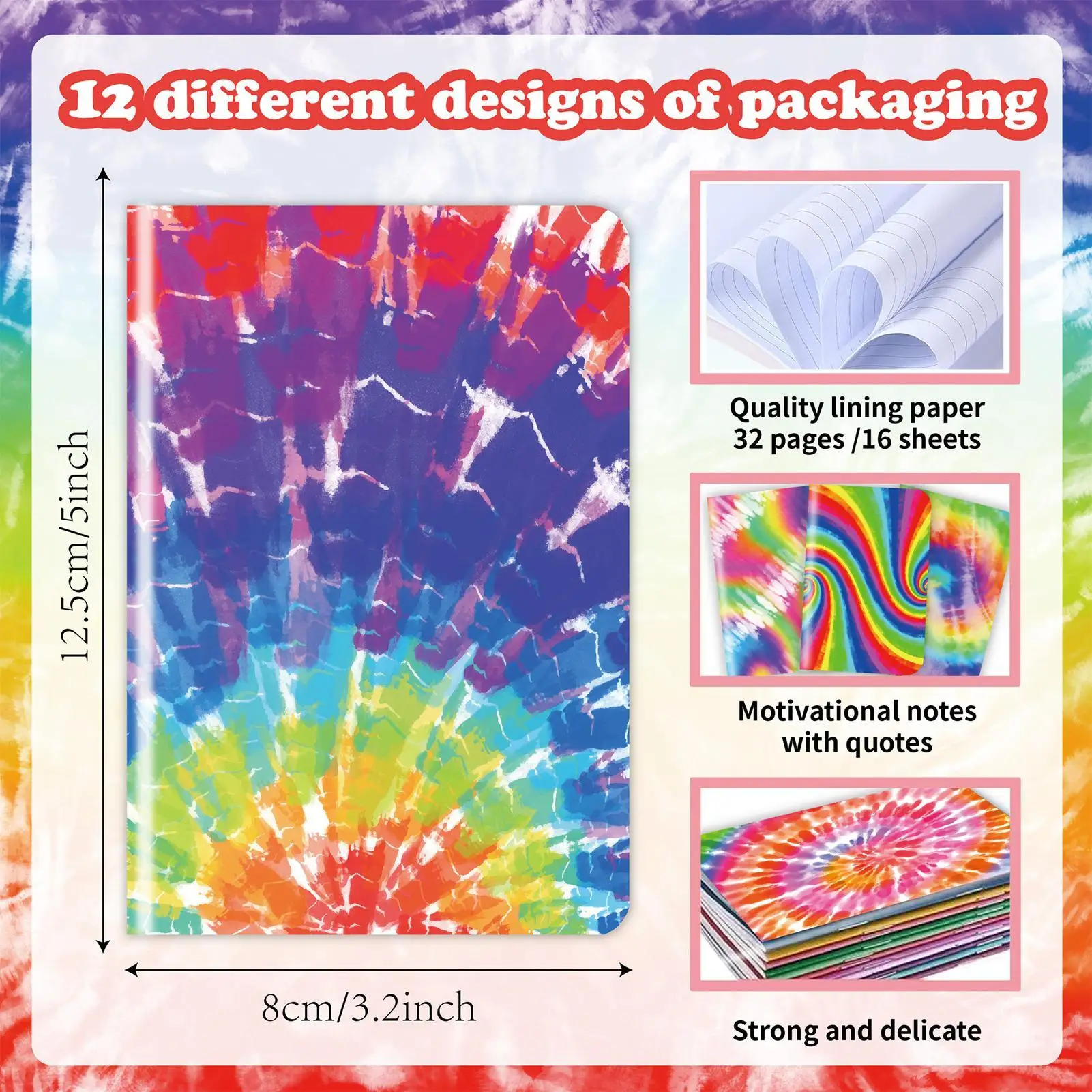 Tie Dye Notebooks 24-pieces Small Inspiration Notpads Tie Dye Stationery Supplies For Home Office School Birthday Friendship