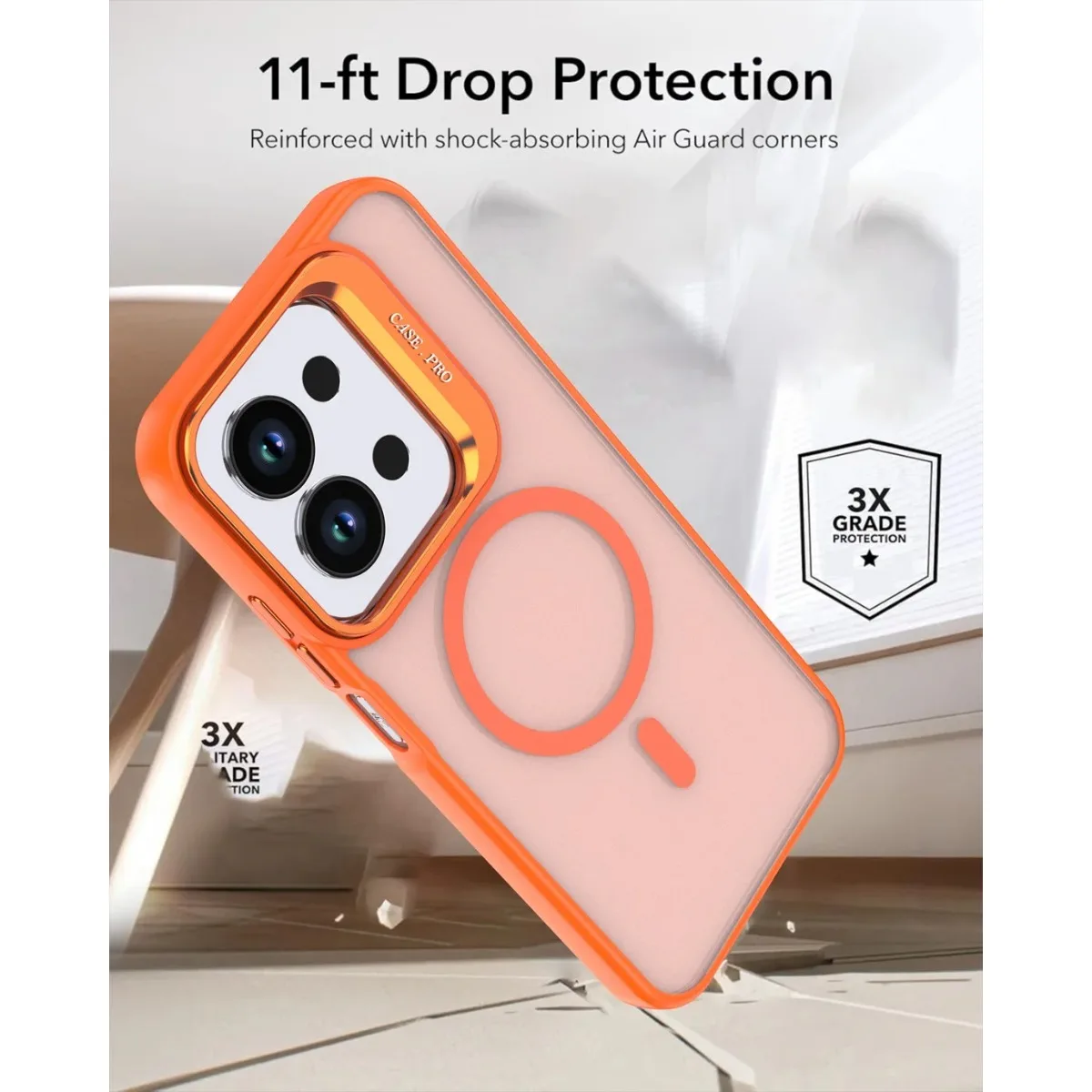 Luxury Magnetic Matte Translucent Phone Case with Metal Lens Stand and Shockproof Design