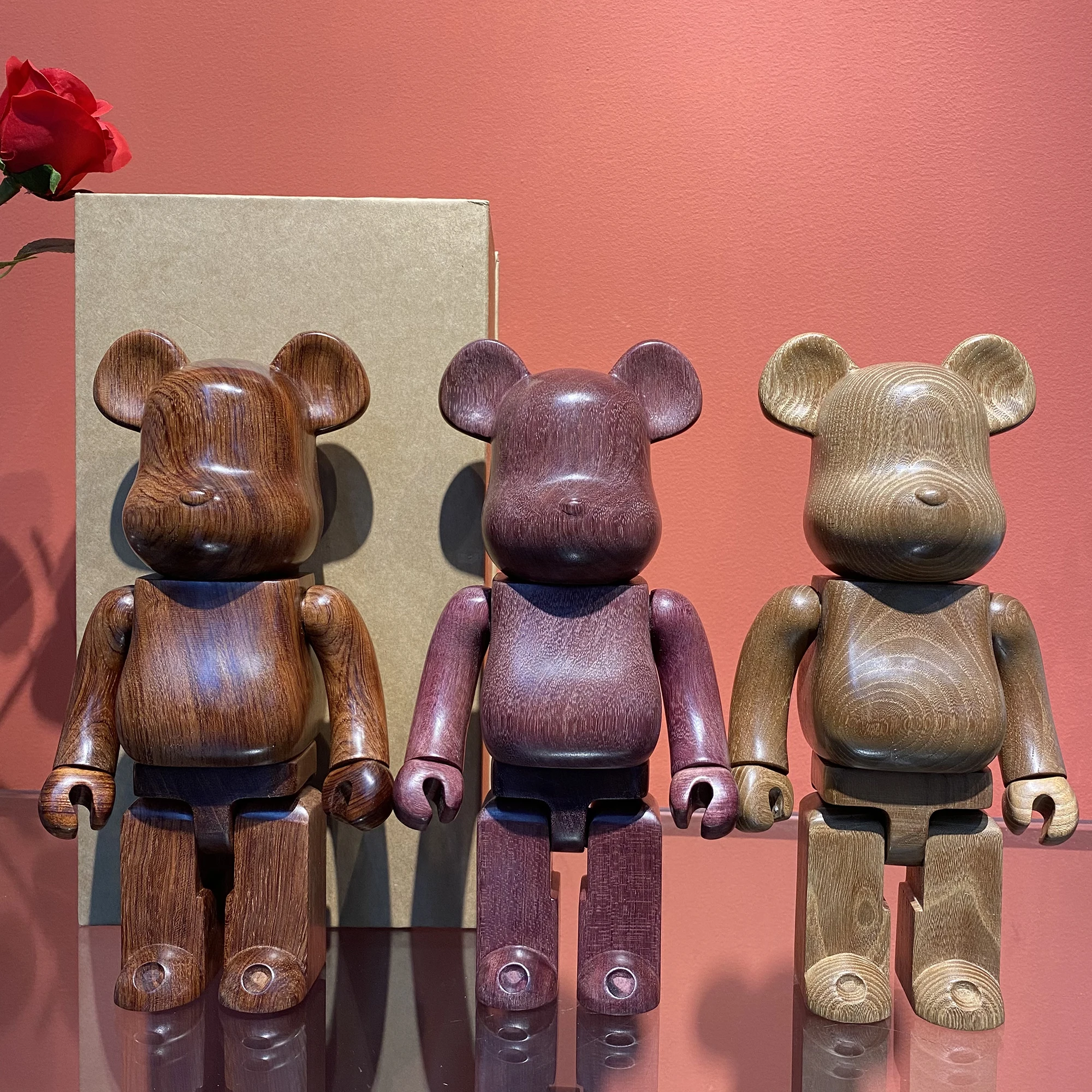 

Bearbrick 400% 28cm Walnut Brazilian Rosewood Purple Heart Wood Old Beech Four Natural Wood Materials BE@RBRICK Gift Figures