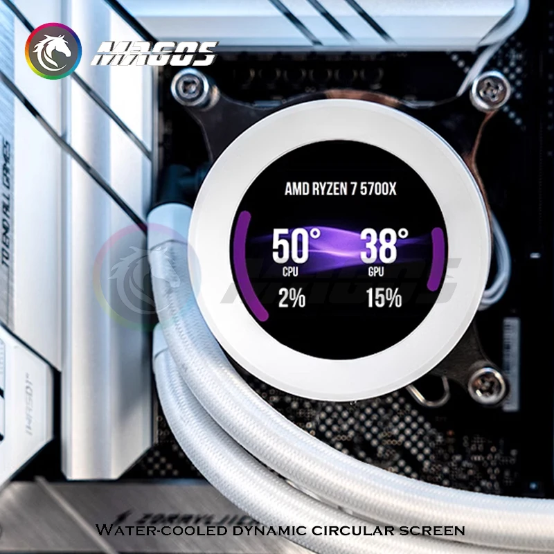 Monitor de Refrigeração Aio com Tela Redonda 120 240 360 Ips 2.1 Polegadas Temp em Tempo Real Gif Vídeo Tema Anime 64 Controle Cpu Mod - Imagem 6