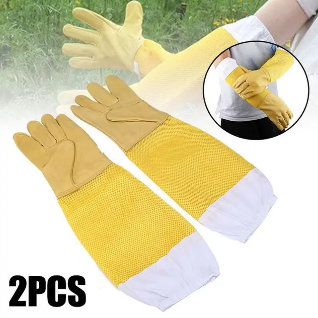 1Pair Méhészet Kézi Szúrás És Szúrásgátló, Megvastagodott Sárga Védő, Kiterjesztett Lélegző Juhbőr Kesztyű K2L5 - Image 4