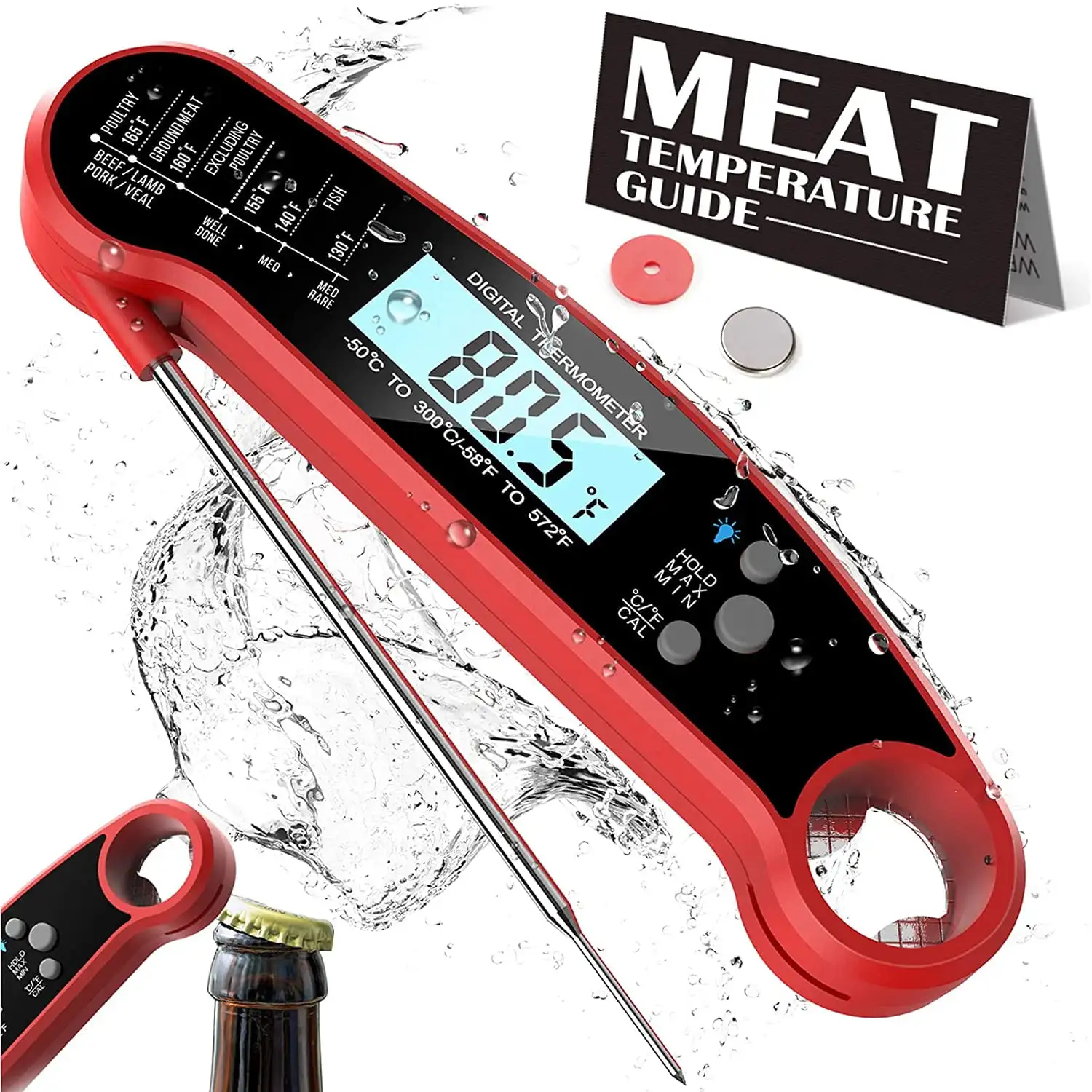 Grillers Instant Read Meat Digital Thermometer Waterproof with Backlight & Calibration for Kitchen Outdoor Cooking BBQ Grilling
