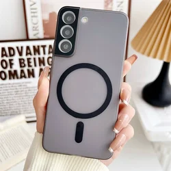 Matte Transparent Ultra-Thin Magnetic Phone Case with Lens Protection for Samsung S23 (Black)