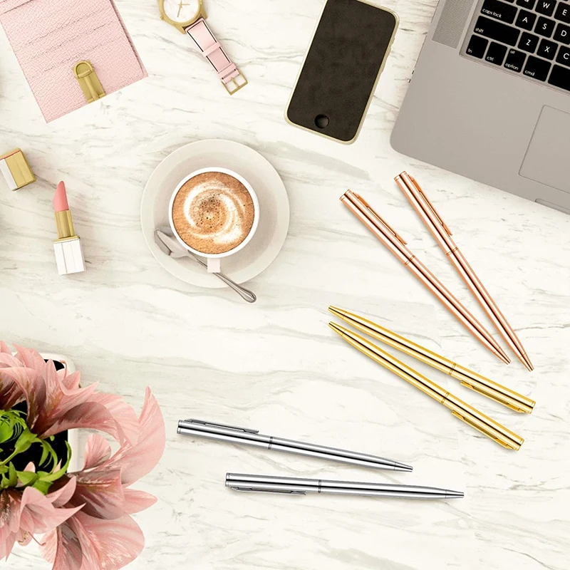 금속 볼펜 슬림 개폐식 볼펜, 블랙 잉크 금속 펜, 웨딩 비즈니스 사무실 학생용, 9 개