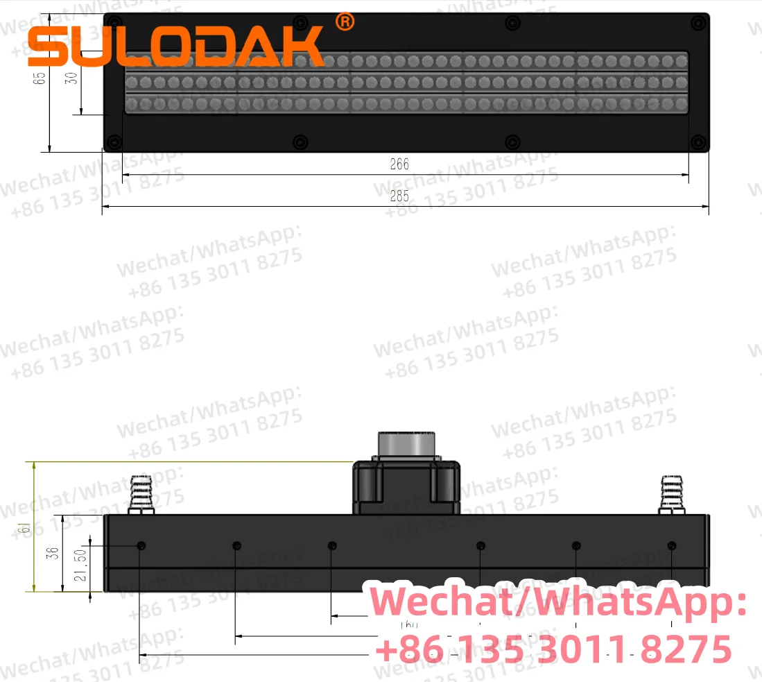 고출력 28W/cm² 플렉소 인쇄용 스크린 인쇄용 UV LED 경화 램프 건조 속도 150m/min 395nm UV 잉크 코팅 265*30mm