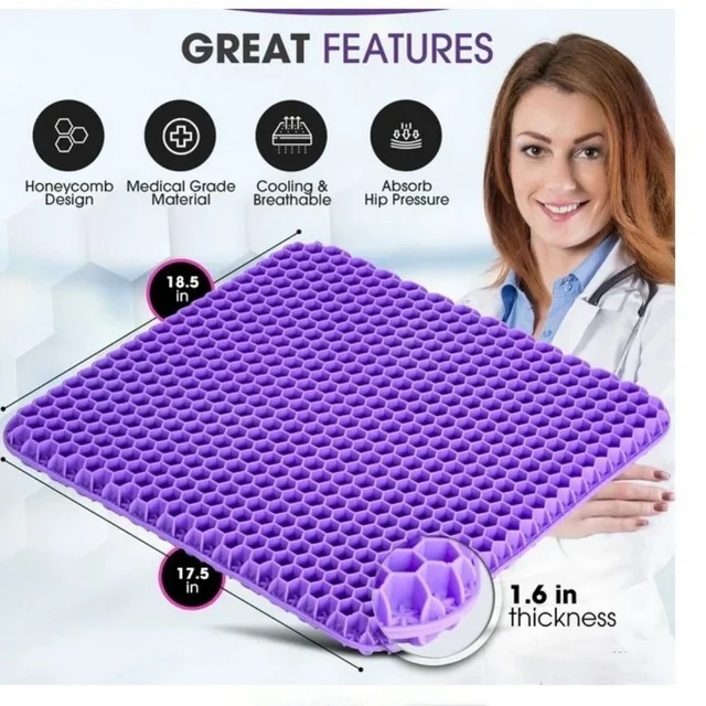Coussin de siège en Gel, Design nid d'abeille respirant d'été pour soulager la pression, douleur au coccyx pour la maison, le bureau, les fauteuils roulants et les voitures 1