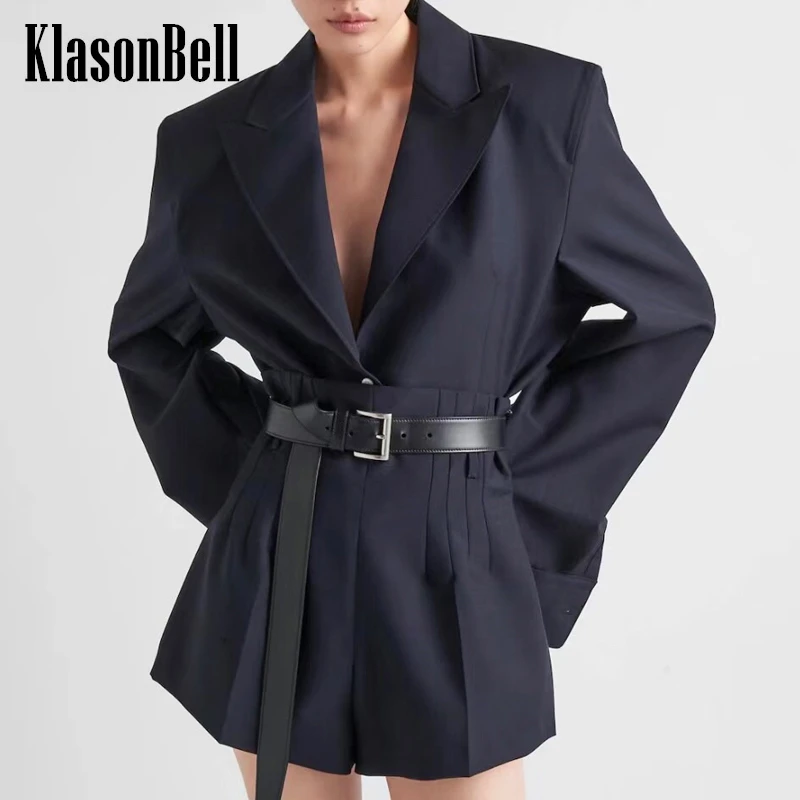 

5.2 KlasonBell 2024 New Runway Shoulder Pads Single Breasted Blazer Or High Waist Pleated Shorts Thin Set Beltless Women