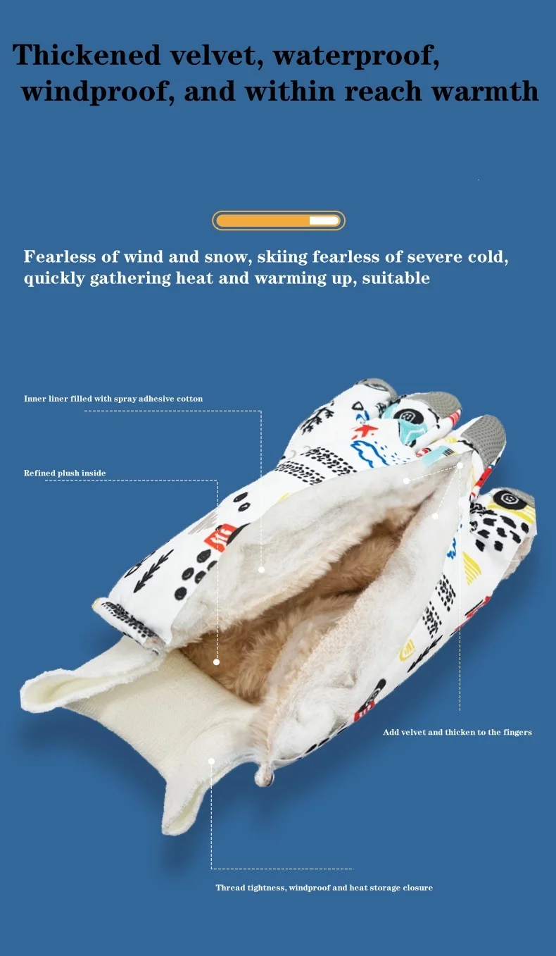 Children's skiing cartoon warm gloves with fleece, cold and waterproof, winter children's cycling gloves, all finger_voghion.com