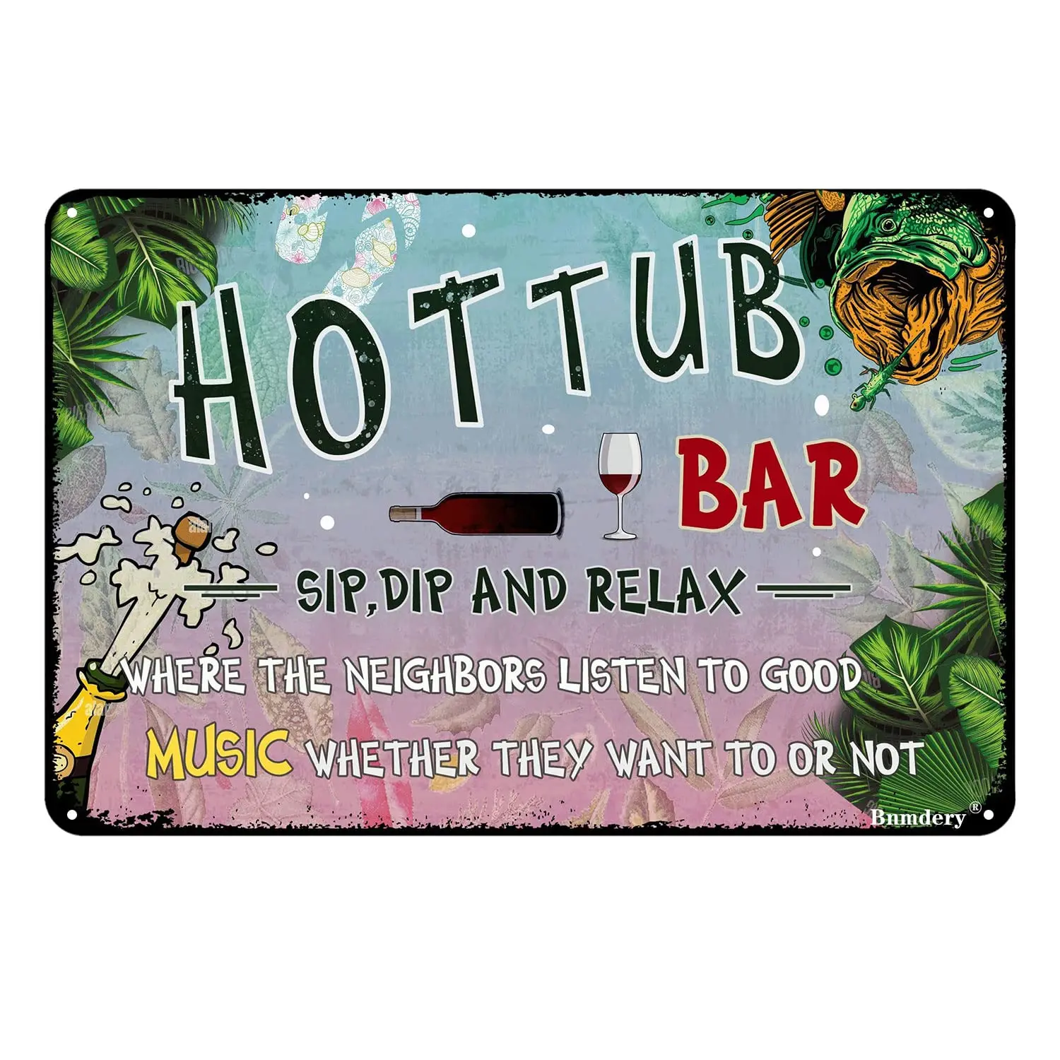 

Metal Sign Hot Tub Bar Good Music Rustic Decoration Vintage Decor Home Kitchen Bar Cafe Club Cave Wall Decor Retro Tin Sign