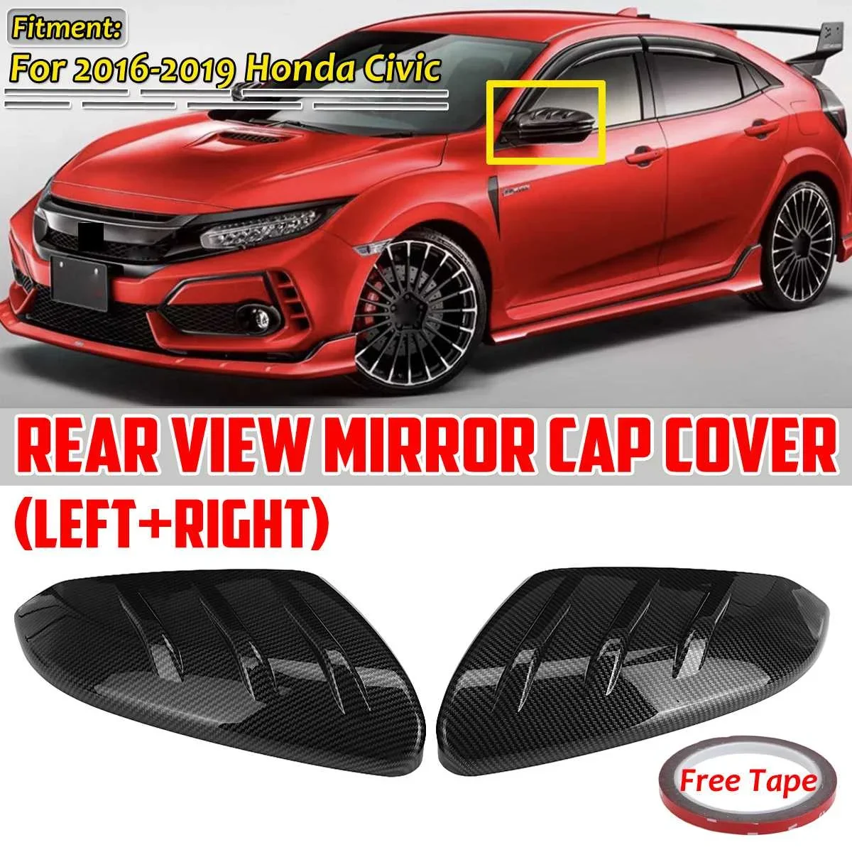 

2 шт., задние крышки из углеродного волокна для зеркала заднего вида Honda Civic 2016-2020