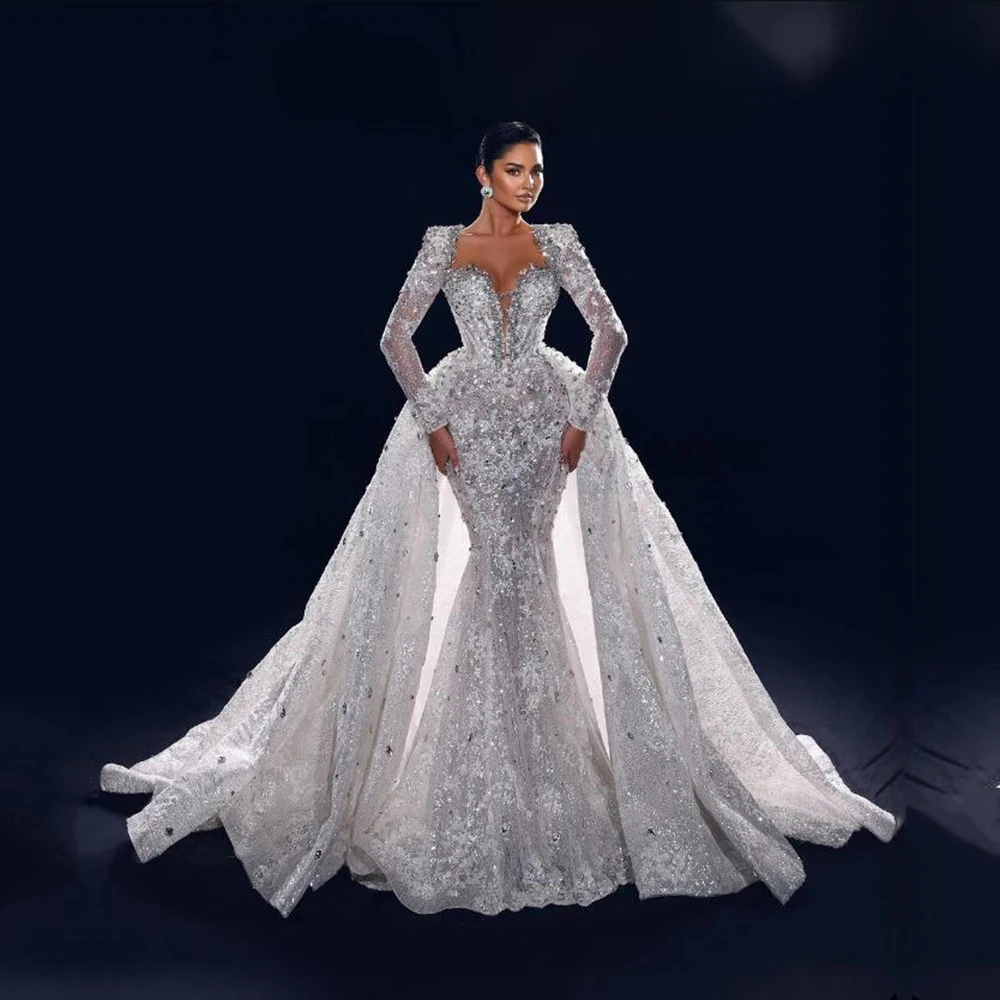 

Gorgeous A Line Wedding Dresses V Neck Crystals Beading Gowns Lace Appliques Bride Marriage Women Formal Party Banquet Clothing