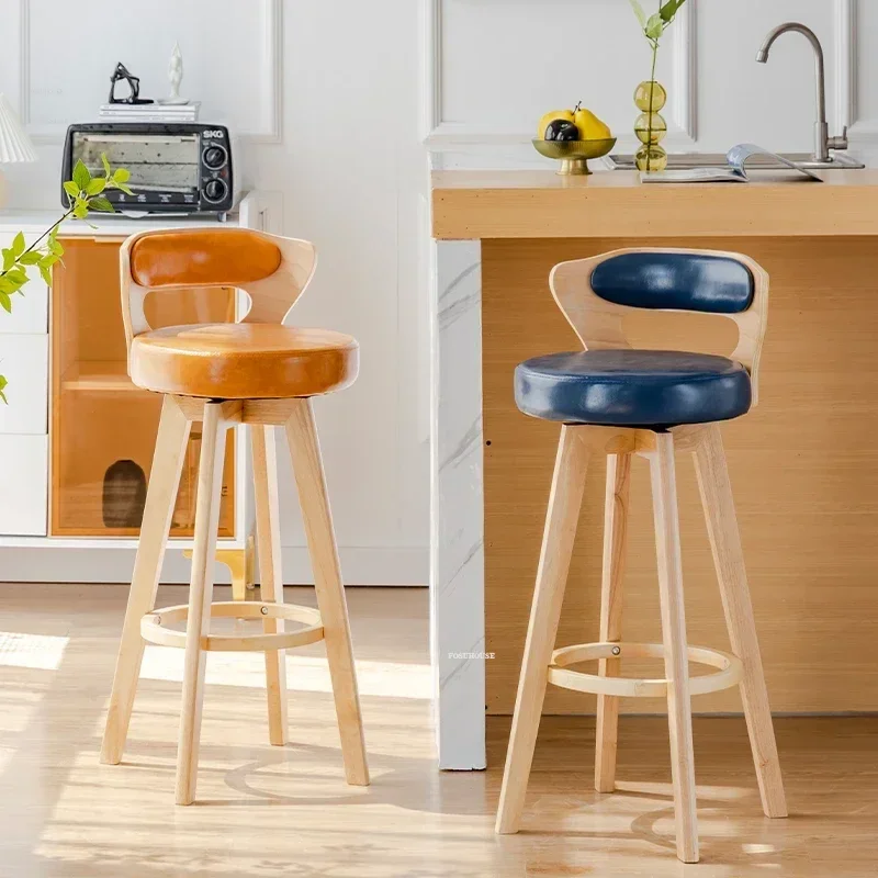 American Solid Wood Bar Chairs Retro Kitchen Furniture Creative Rotating Back High Bar Chair Luxury Home Cafe Front Desk stool R