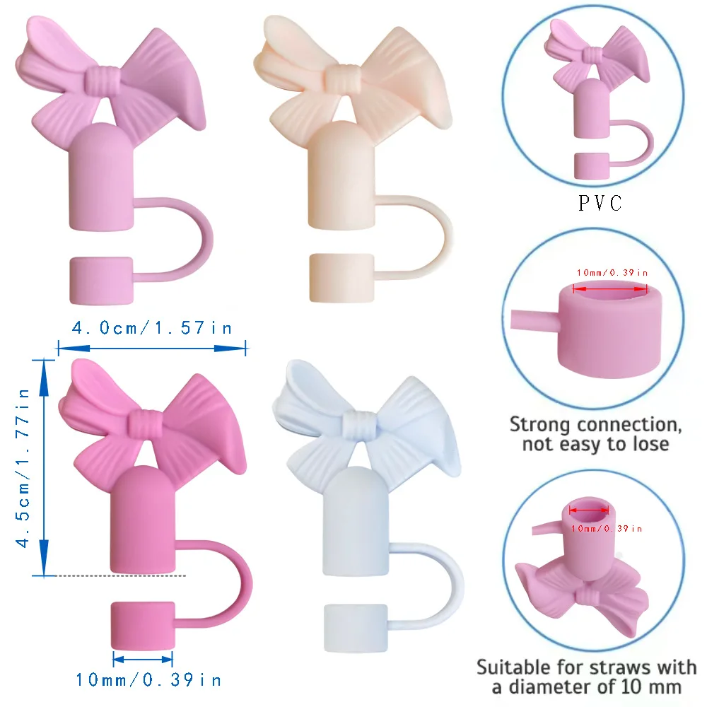 New cute bow 10mm straw cap dust plug cup accessories Straw cap girls must