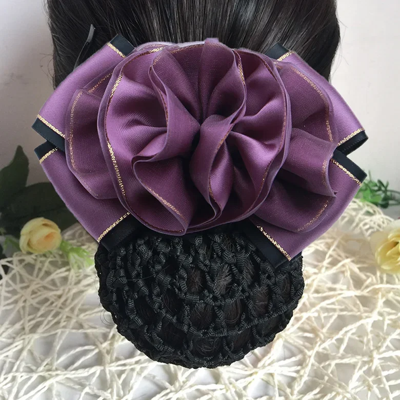 i-Remiel Floral Lace Satin Hairgrips Ribbon Bun Net Snood Bow Crochet Hair Clip Hair Accessories For Women Hair Clips Lady