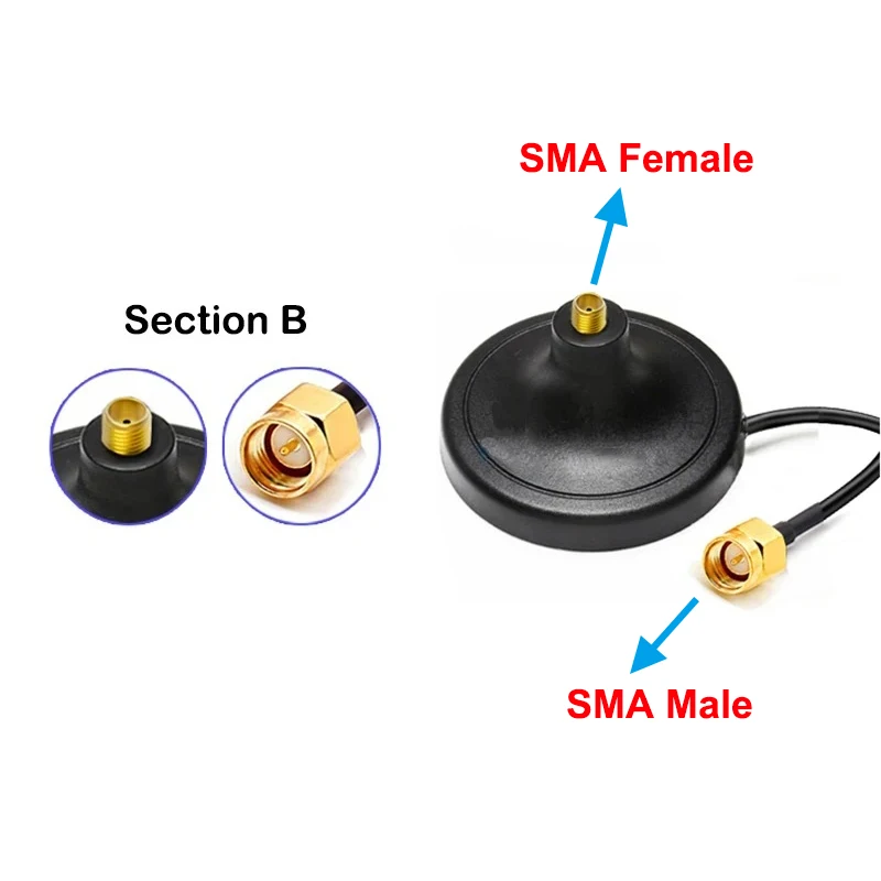 Magnetic Base Antenna with Customizable Length and 3m Extension Cable